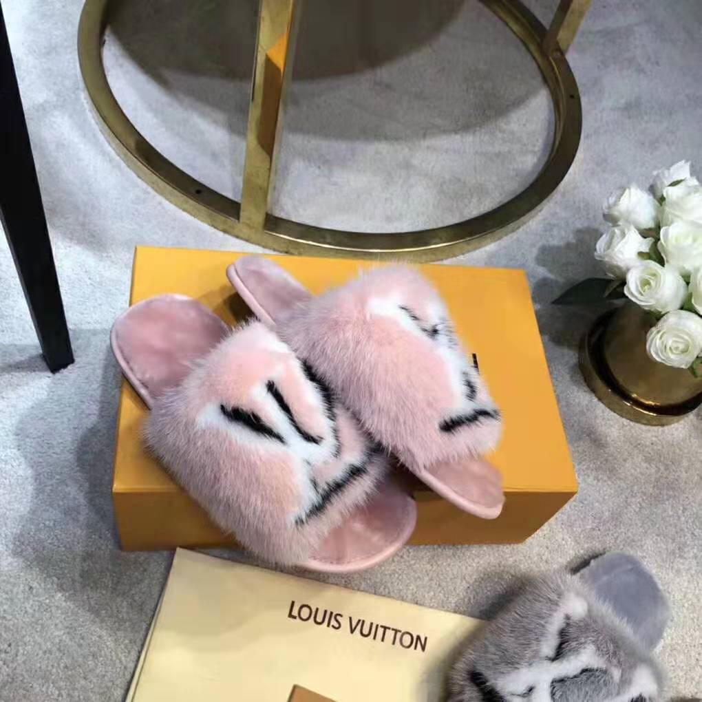 Louis Vuitton LV Women Homey Flat Mule in Mink Fur-Pink