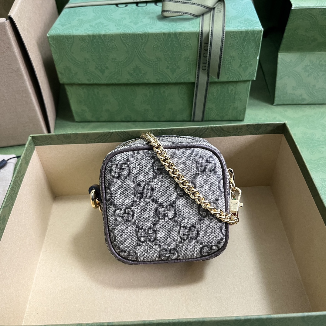 Gucci Unisex Coin Purse Double G Strawberry Beige Ebony GG Supreme Canvas