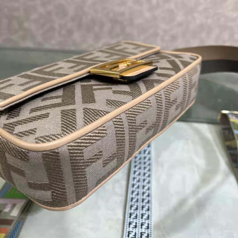 Fendi Women Lconic Medium Baguette Gray FF Canvas Bag