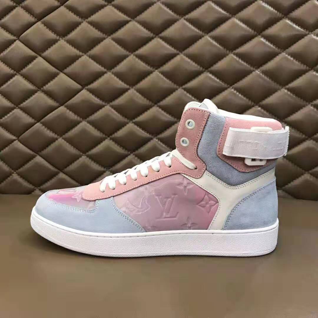 Louis Vuitton LV Unisex Rivoli Sneaker Boot Shoes Blue and Pink
