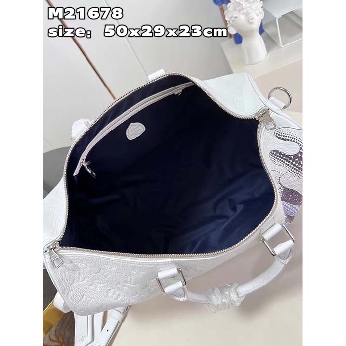 Louis Vuitton Unisex LV x YK Bandoulière Keepall 50 White Taurillon Monogram Cowhide Psychedelic Flower