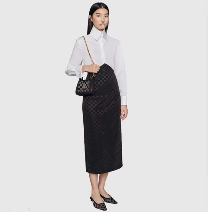 Gucci Women GG Jackie 1961 Mini Crystal GG Lizard Bag Black Mesh