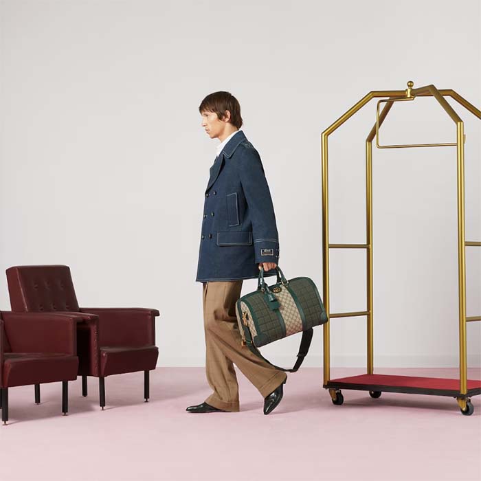 Gucci Unisex Mini GG Canvas Small Duffle Bag Green Quilted Beige Ebony Supreme Canvas