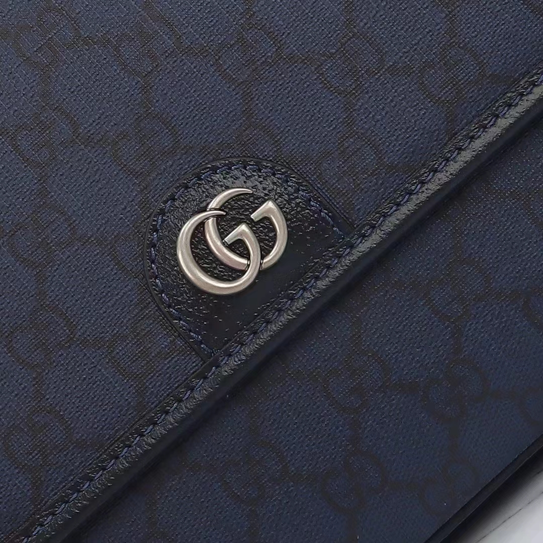 Gucci Unisex GG Ophidia Medium Messenger Bag Blue Black Supreme Tender Canvas Double G