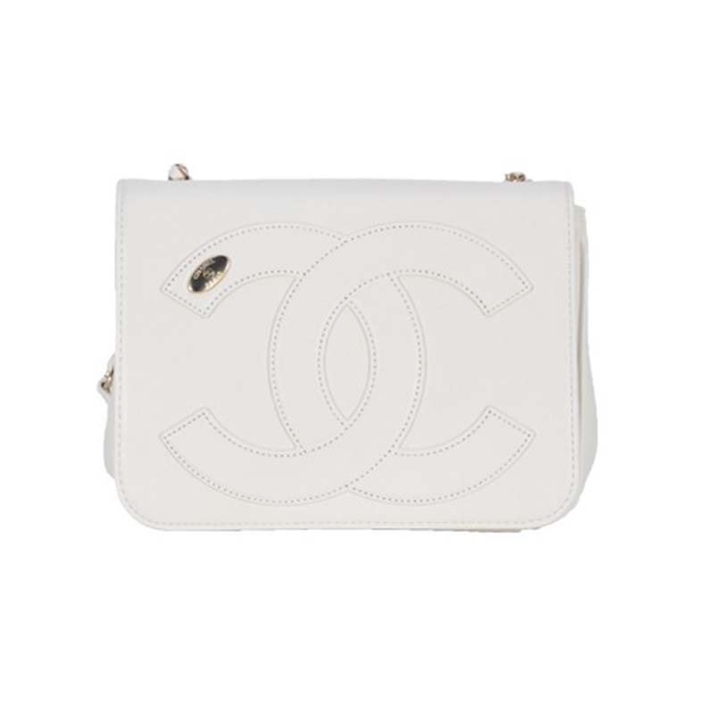 Chanel Women Large Double C Gold Chain Cross Body Flap Bag-White