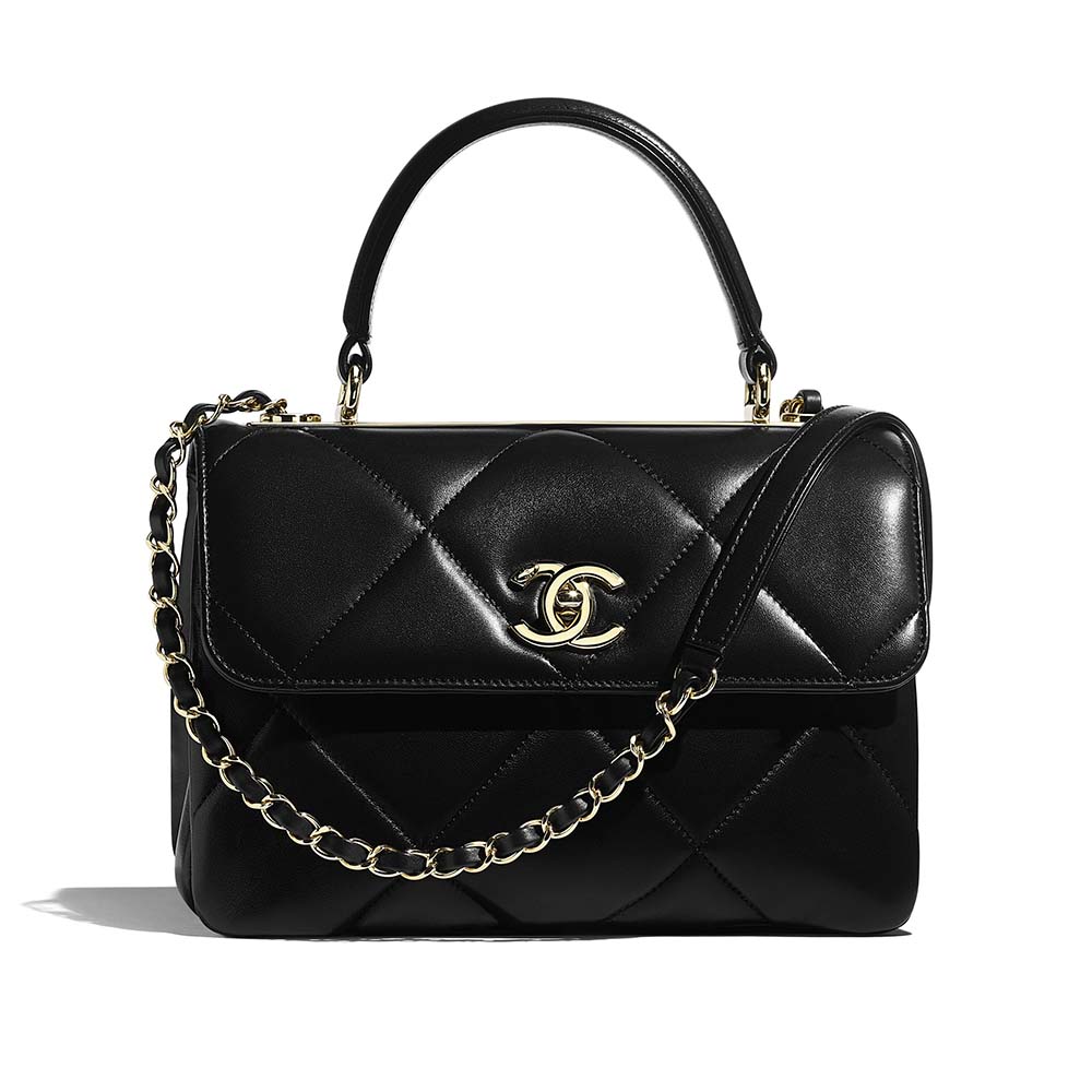 Chanel Women Small Flap Bag with Top Handle in Lambskin Leather