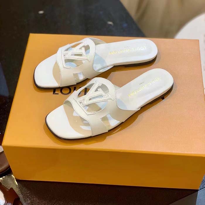 Louis Vuitton LV Unisex Isola Flat Mule White Calf Leather Circle Signature