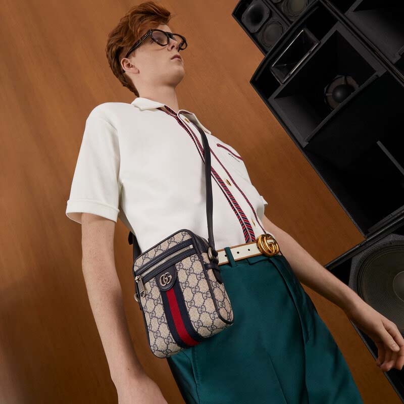 Gucci Unisex Ophidia GG Small Shoulder Bag Beige Blue Supreme Canvas