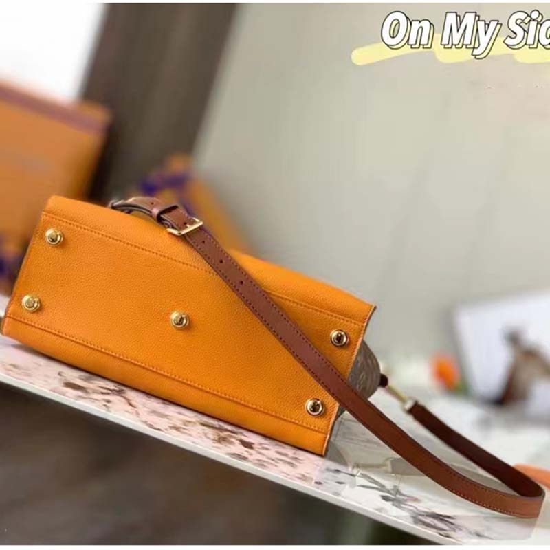 Louis Vuitton LV Women On My Side MM Tote Bag Brown Calfskin Monogram Coated Canvas