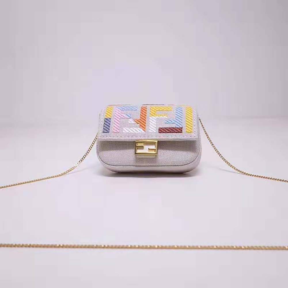 Fendi Women Nano Baguette Charm Beige Canvas Charm