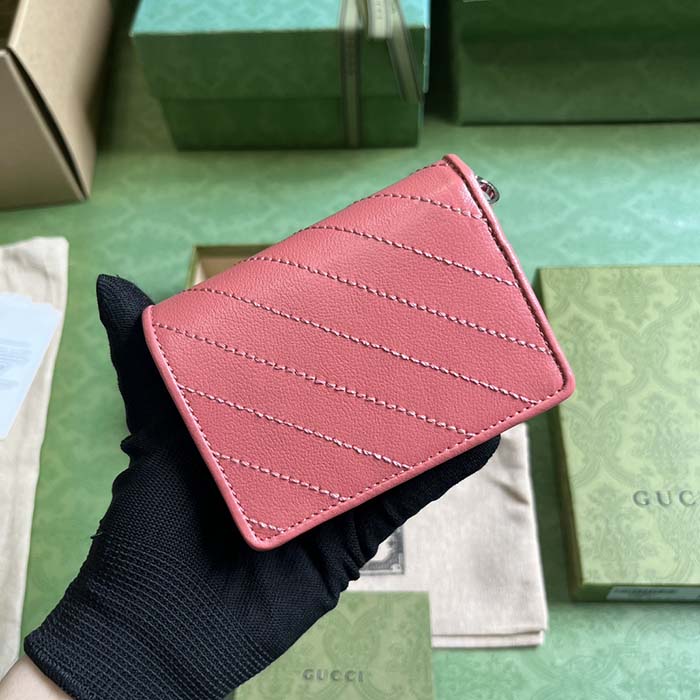 Gucci GG Unisex Blondie Card Case Wallet Pink Leather Taffeta Lining Round Interlocking G