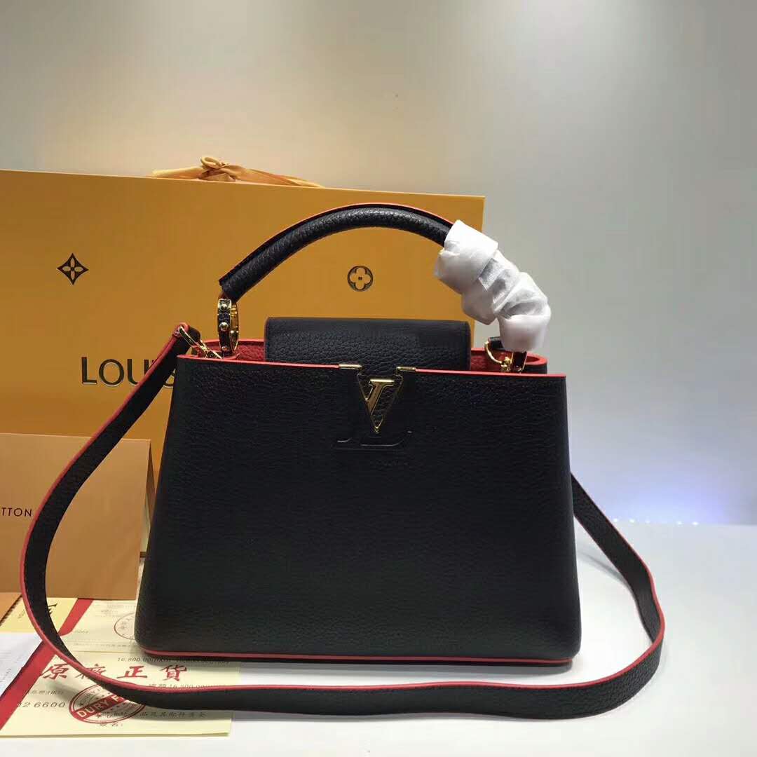 Louis Vuitton LV Capucines PM Leather Bag-Black