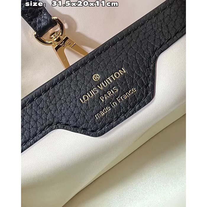 Louis Vuitton LV Women Capucines MM Handbag Black Pink Taurillon Leather