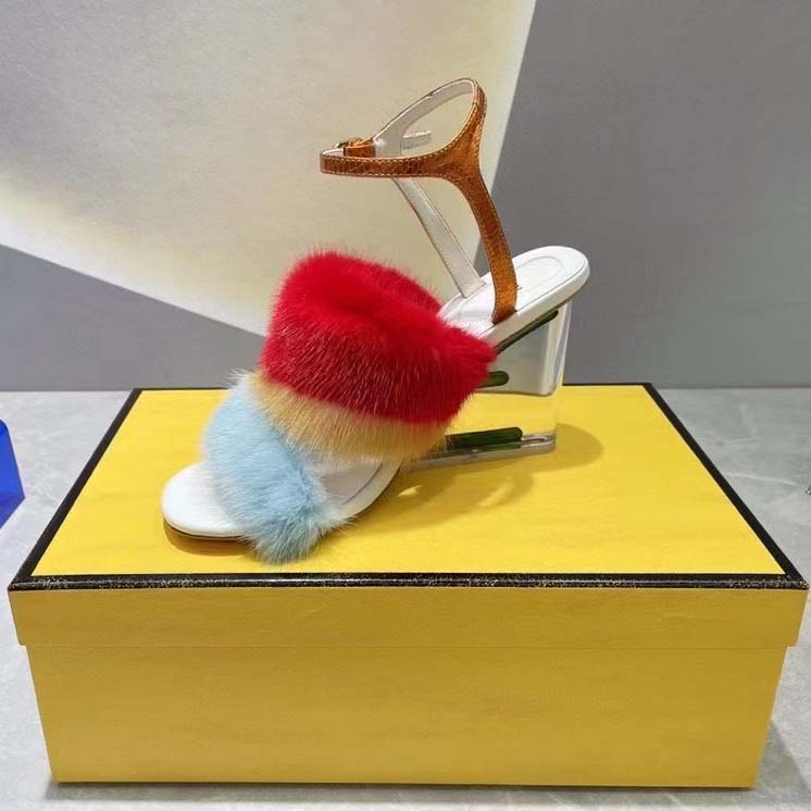 Fendi Women FF First Light Blue Mink High-Heeled Slingbacks 9.5 cm Heel