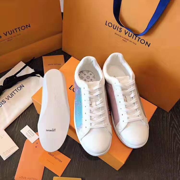 Louis Vuitton LV Unisex LV Luxembourg Sneaker in Iridescent Monogram Textile and Calf Leather-Rose