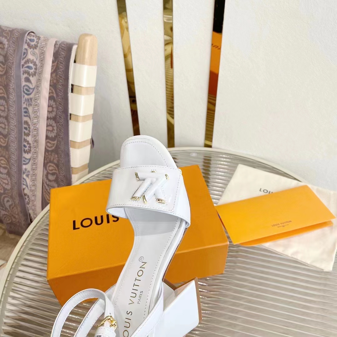 Louis Vuitton LV Women Shake Sandal White Patent Calf Leather 9.5 Cm Heel