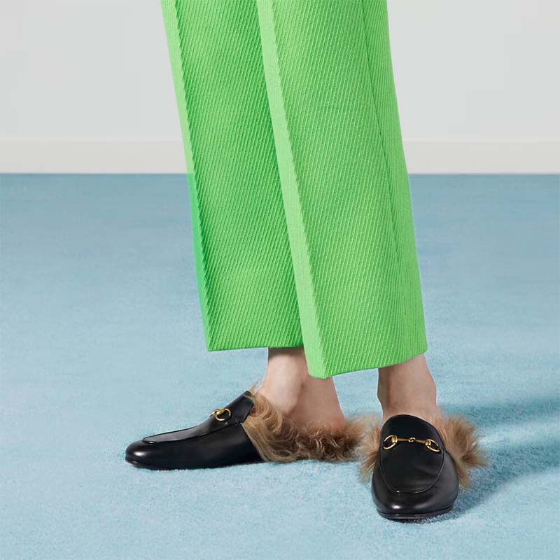 Gucci GG 2015 Re-Edition Women’s Princetown Black Metal-Free Tanned Leather Flat