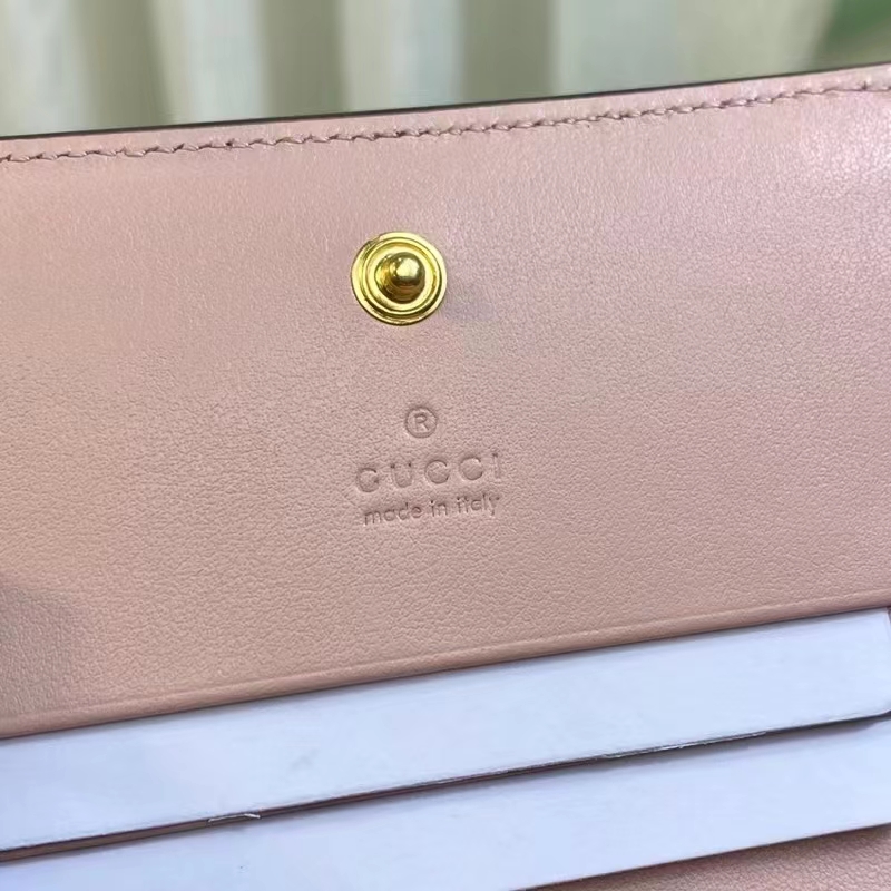 Gucci Unisex GG Marmont Card Case Wallet Light Pink GG Matelassé Leather Double G