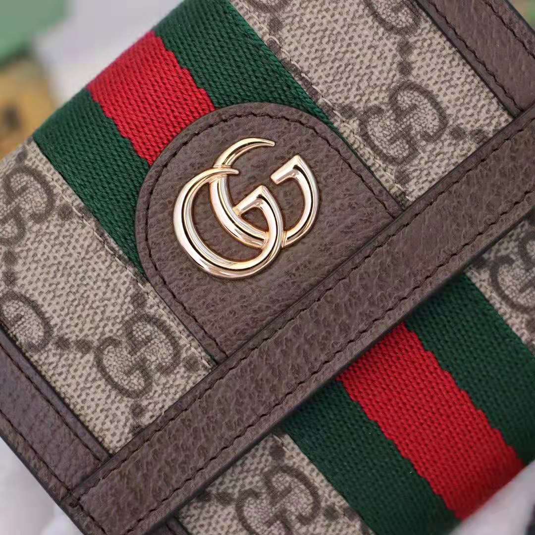 Gucci GG Unisex Ophidia GG French Flap Wallet in Beige/Ebony GG Supreme Canvas