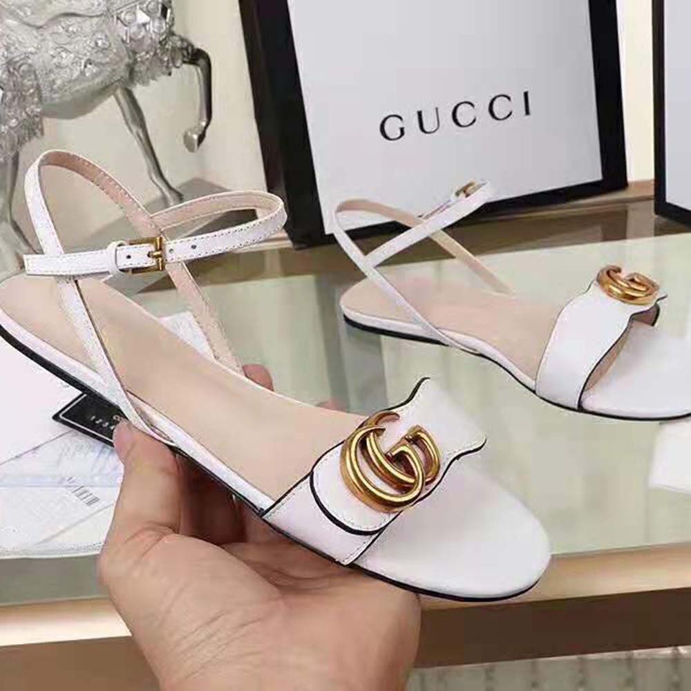 Gucci Women Leather Sandal with Double G-White