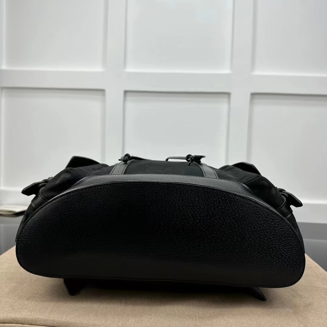 Gucci Unisex Jumbo GG Backpack Black Canvas Leather Cotton Linen