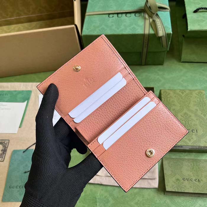 Gucci Unisex Ophidia GG Card Case Wallet Pink Canvas Leather Moiré Lining Double G