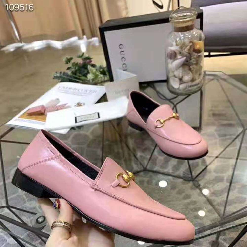 Gucci Women Leather Horsebit Loafer 1.3 cm Height-Pink