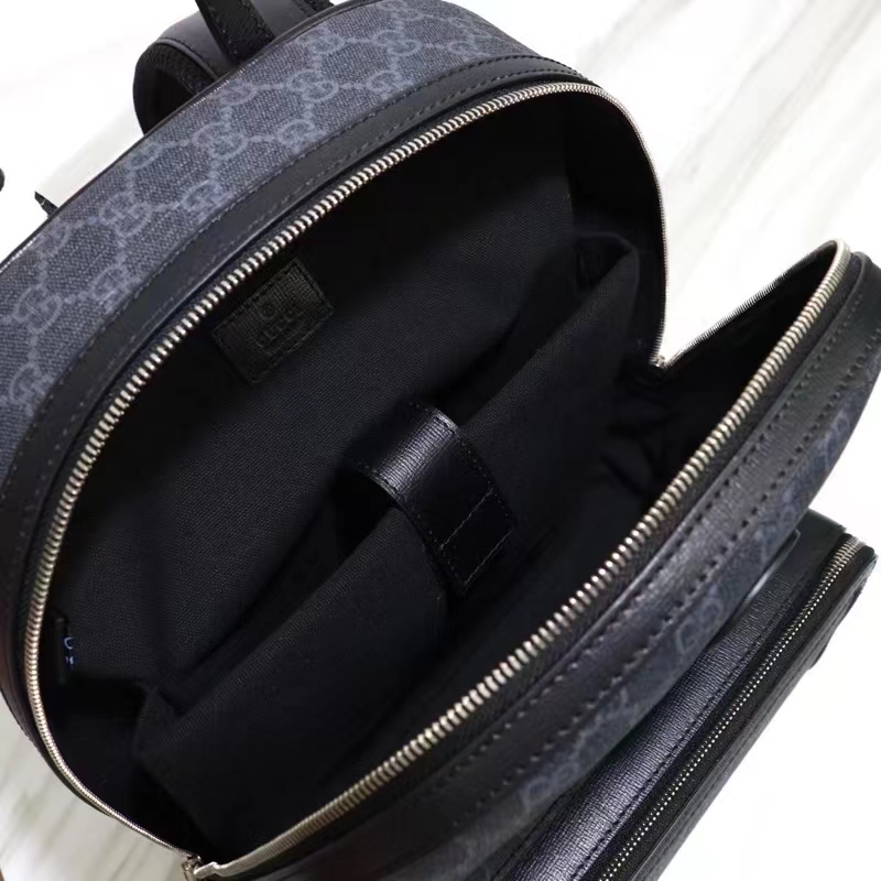 Gucci Unisex Backpack Interlocking G Black GG Supreme Canvas Leather Top Handle