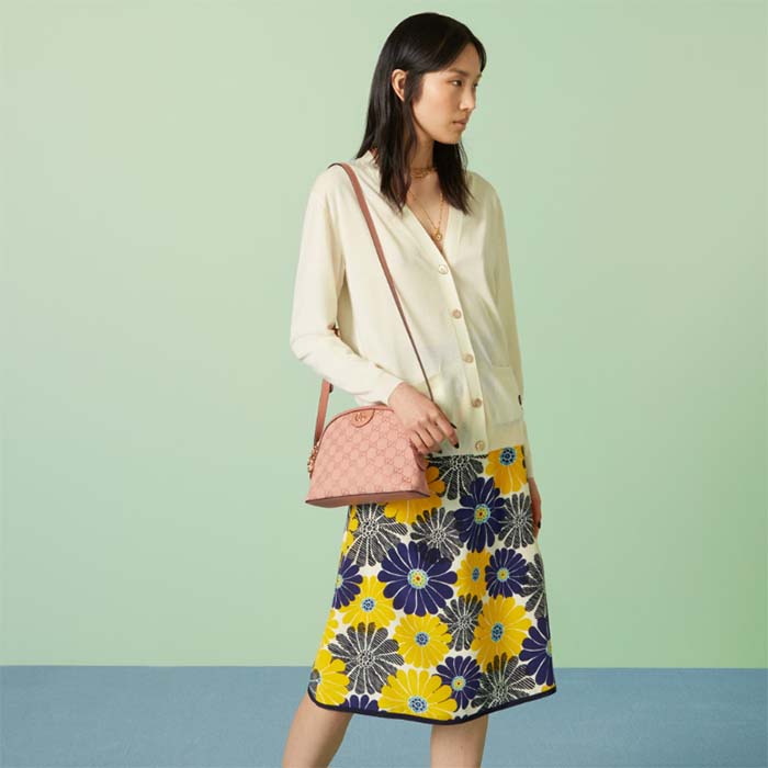 Gucci Women Ophidia GG Small Shoulder Bag Pink Canvas Leather Double G