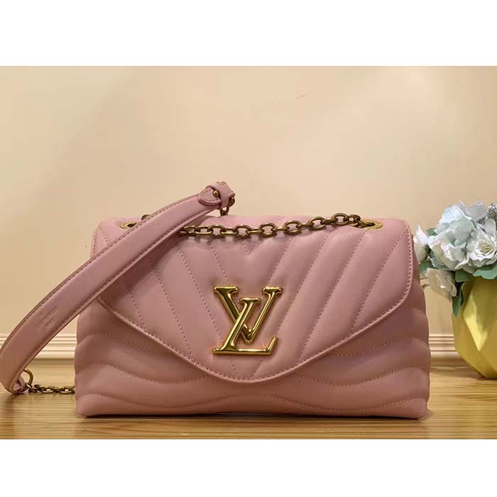 Louis Vuitton LV Women New Wave Chain Bag MM Handbag Pink Smooth Cowhide