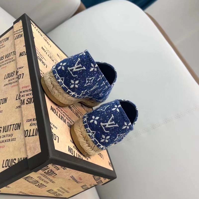 Louis Vuitton LV Women Starboard Flat Espadrille Navy Blue Monogram Denim Rope Rubber