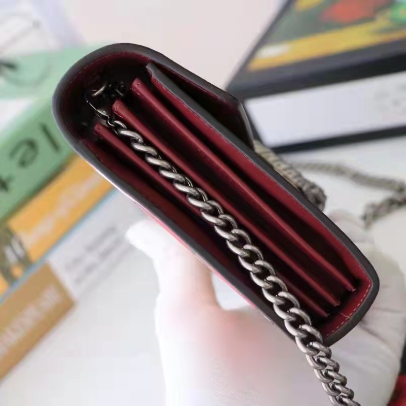 Gucci Women GG Dionysus Blooms Print Mini Chain Bag Beige Ebony Supreme Canvas