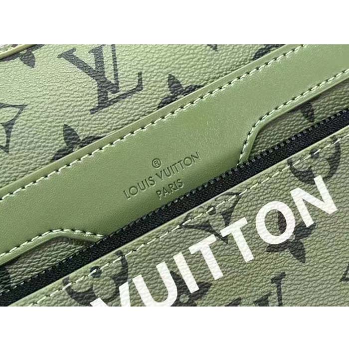 Louis Vuitton LV Unisex Trio Messenger Khaki Green Vermillion Red Monogram Canvas Cowhide Leather