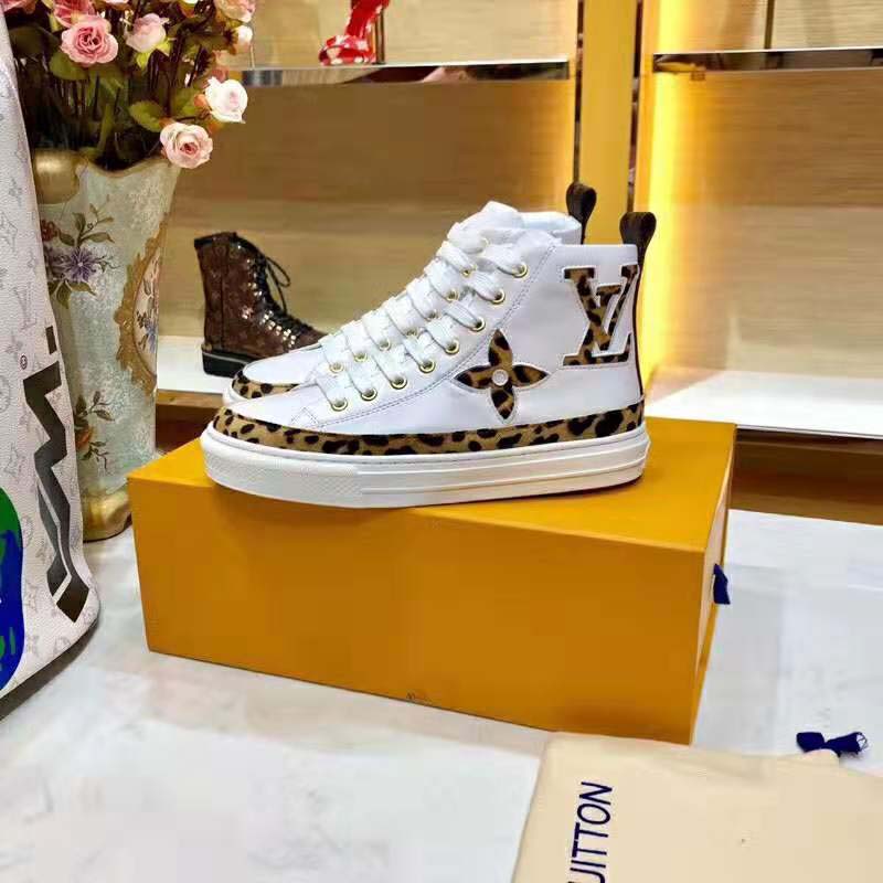 Louis Vuitton LV Unisex Stellar Sneaker Boot in Soft White Calfskin Leather with Giant LV Monogram Flowers