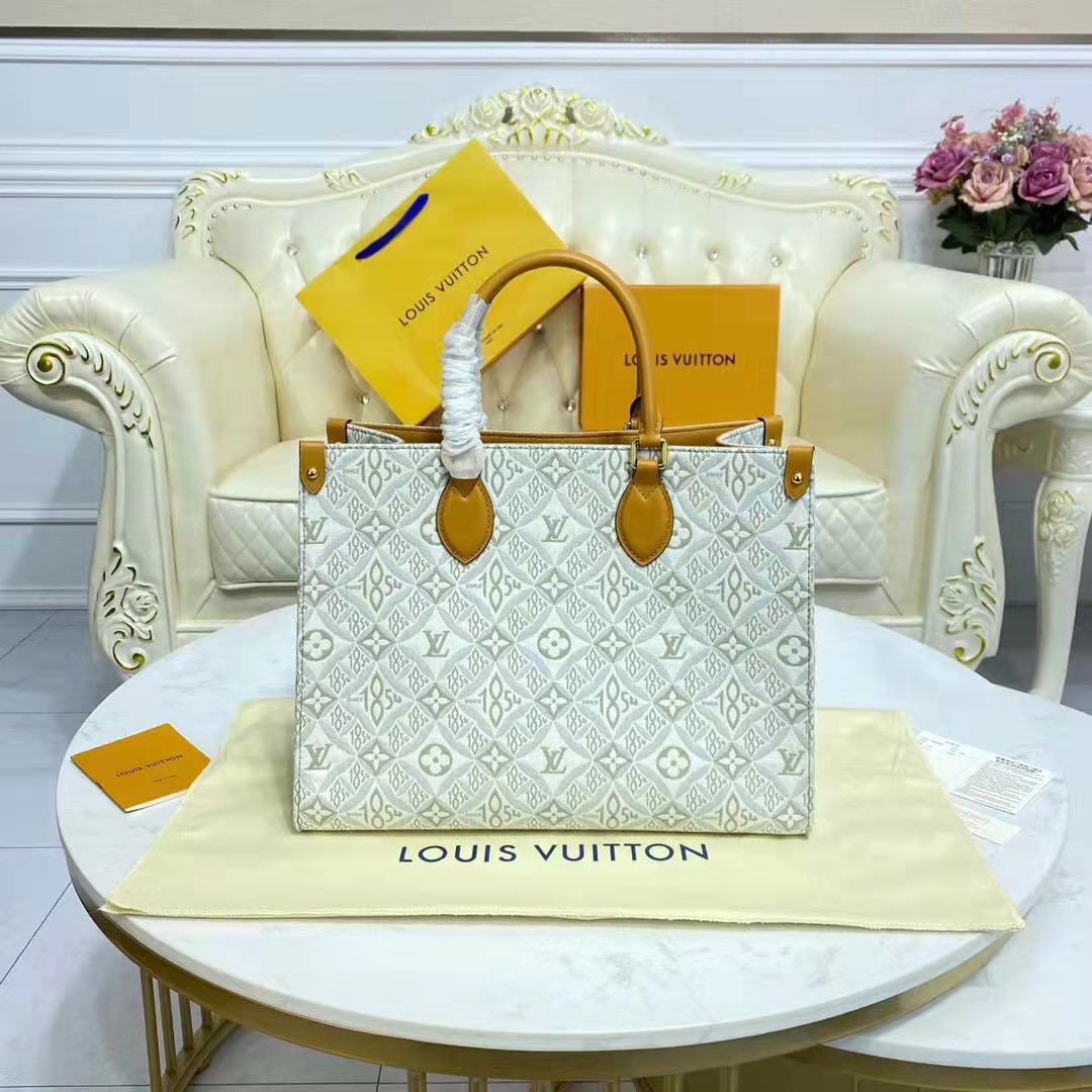 Louis Vuitton LV Women OnTheGo MM Tote Bag Since 1854 Jacquard Cowhide Leather