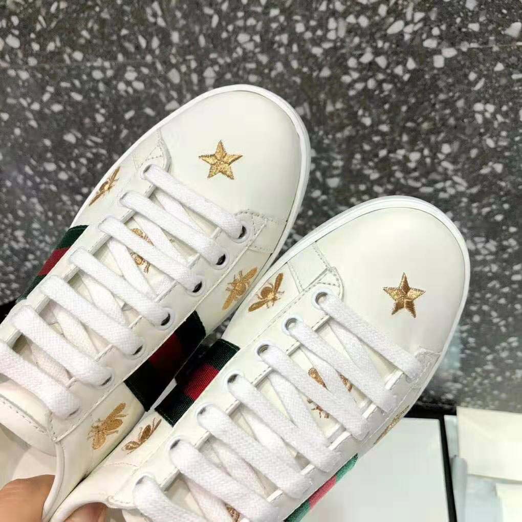 Gucci Men Ace Embroidered Sneaker Stars and Bees in White