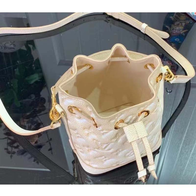 Louis Vuitton LV Women Nano Noé Bucket Bag Beige Monogram Embossed Supple Grained Cowhide