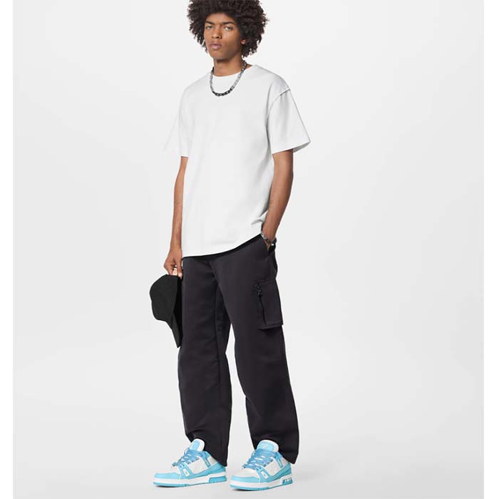 Louis Vuitton Unisex LV Trainer Sneaker Blue Mix of Materials Rubber Monogram Flowers