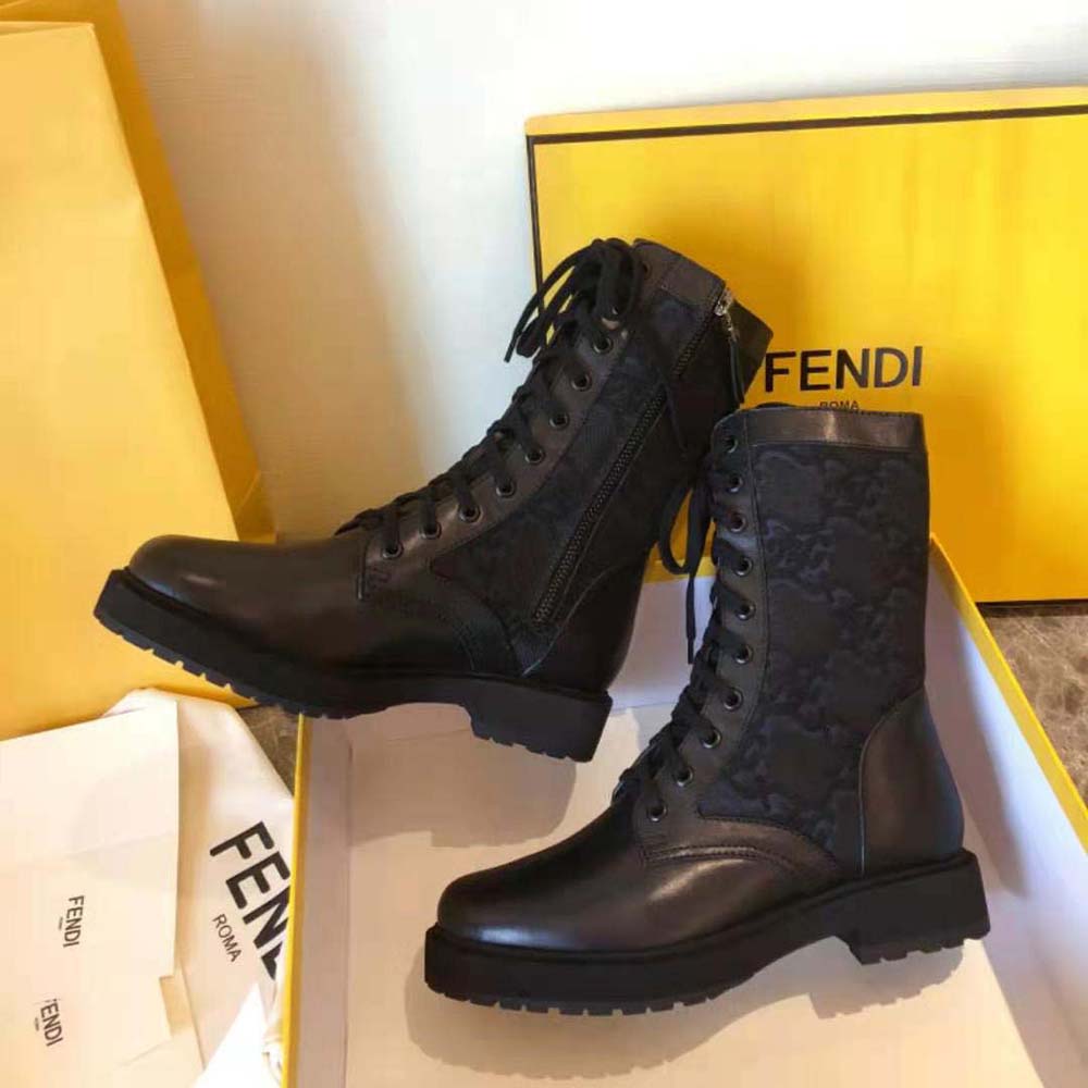 Fendi Women Signature Black Leather Biker Boots