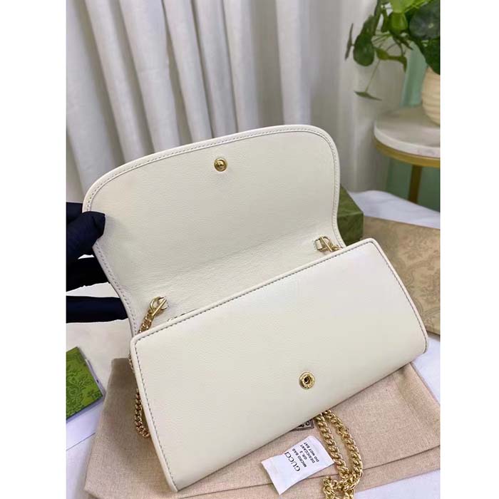 Gucci Women GG Blondie Continental Chain Wallet White Leather Round Interlocking G