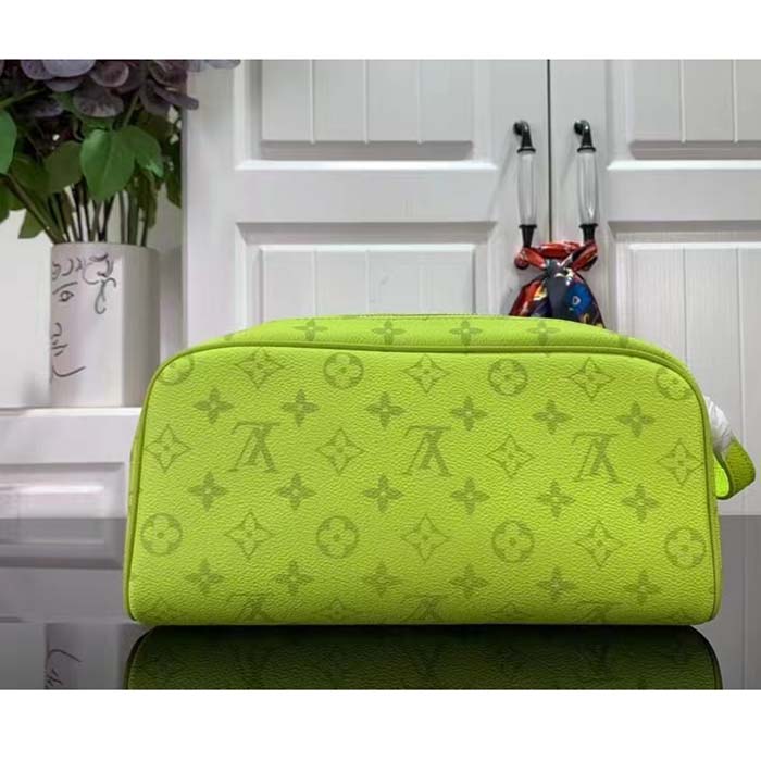 Louis Vuitton LV Unisex Dopp Kit Neon Yellow Monogram Coated Canvas Taiga Cowhide Leather