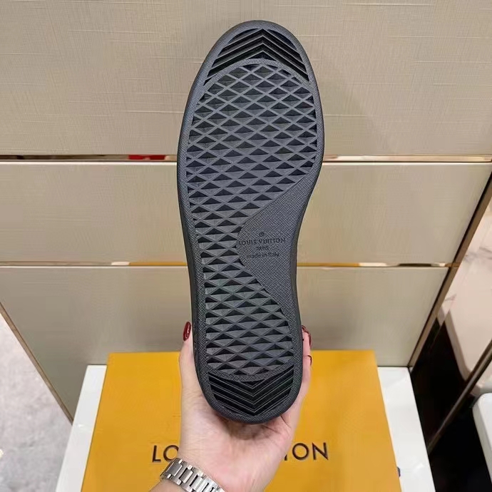Louis Vuitton LV Unisex Luxembourg Sneaker Monogram Embossed Grained Calf Leather Black Rubber