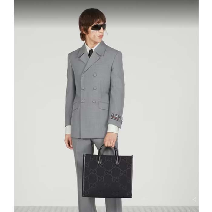 Gucci Unisex Jumbo GG Tote Bag Black Jumbo GG Canvas Hook Closure