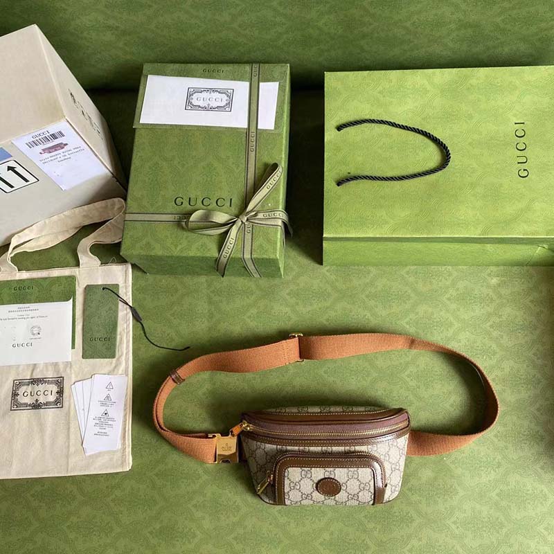 Gucci Unisex Belt bag Interlocking G Beige Ebony GG Supreme Canvas