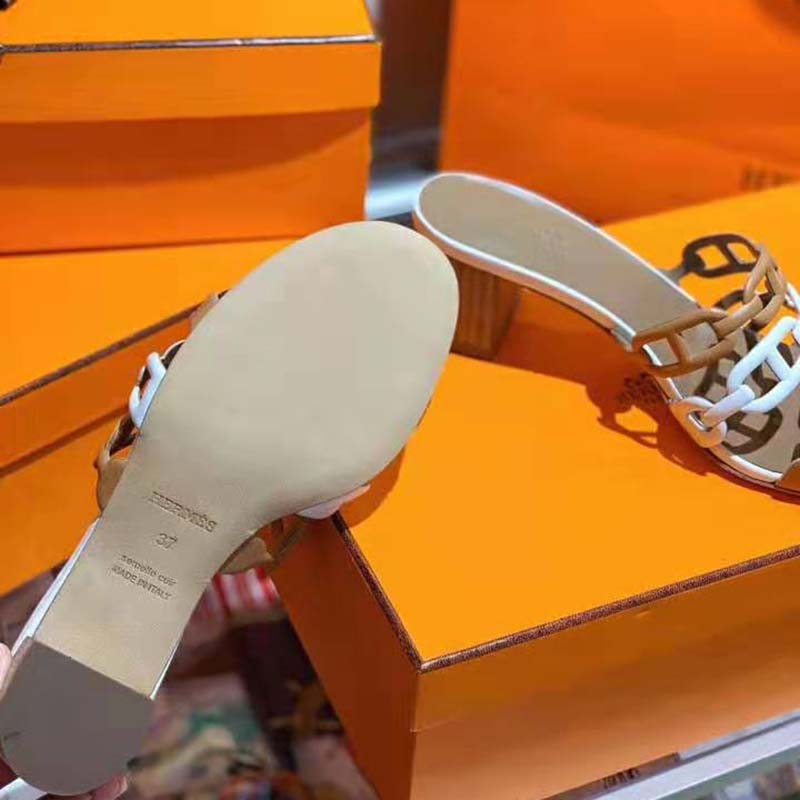 Hermes Women Tandem Sandal in Nappa Leather 5.1cm Heel-Brown