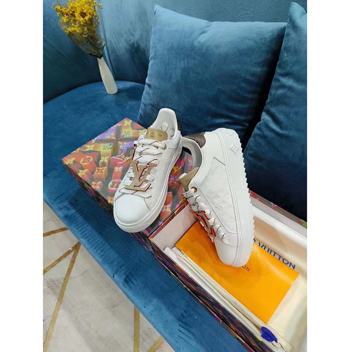 Louis Vuitton Women LV Time Out Sneaker Natural Monogram Embossed Calf Leather