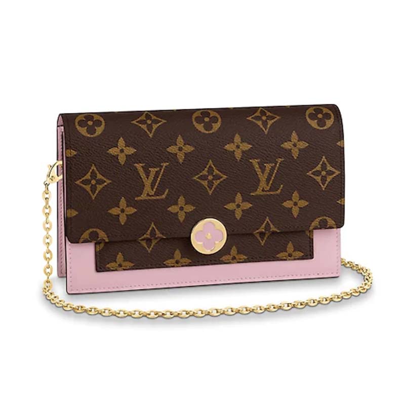Louis Vuitton LV Women Flore Chain Wallet in Monogram Coated Canvas and Calf Leather