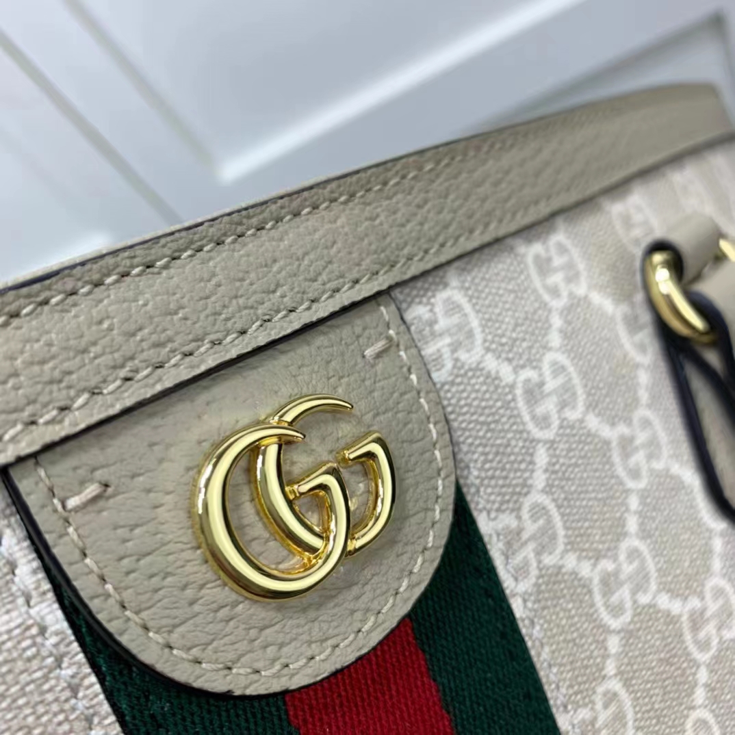 Gucci GG Women Ophidia Medium GG Tote Beige White Supreme Canvas