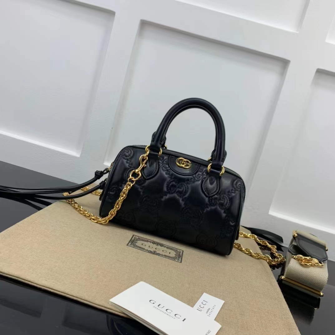 Gucci Women Matelassé Leather Top Handle Bag Black GG Matelassé Leather Double G