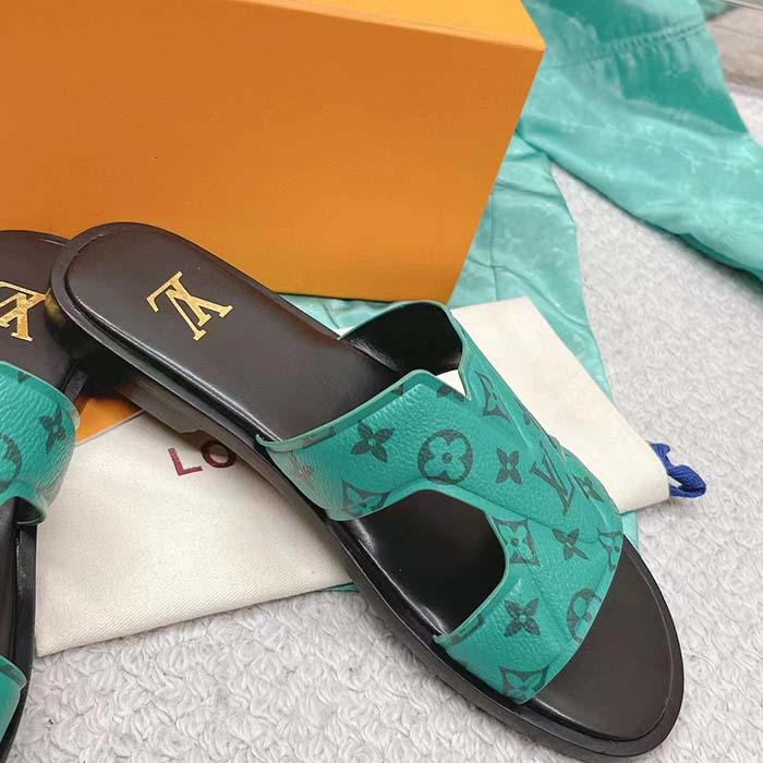 Louis Vuitton LV Unisex Oasis Mule Eclipse Green Monogram Grained Calf Leather Rubber